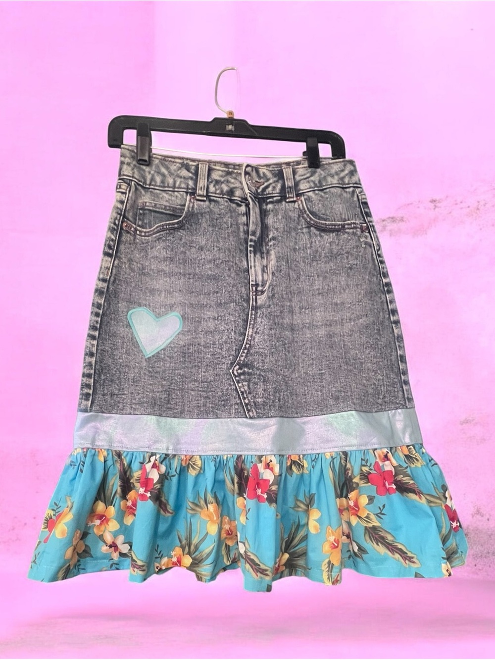 Aloha Tropical Mermaid Denim Skirt | Size Small